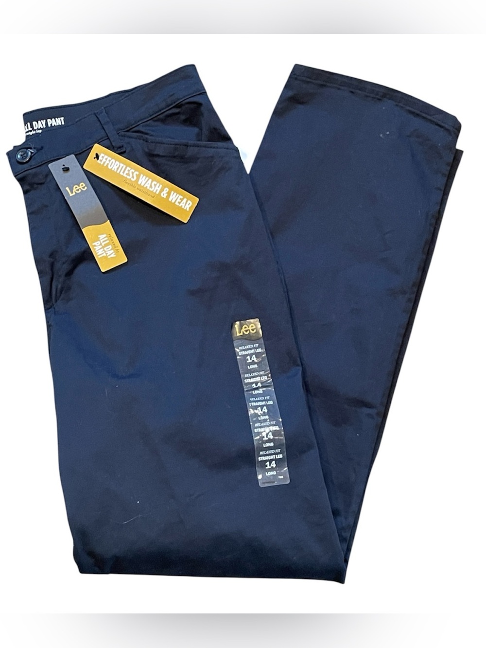 Lee All Day Womans Straight Leg Navy Wash &‎ Wear Pants Sz 14 Long